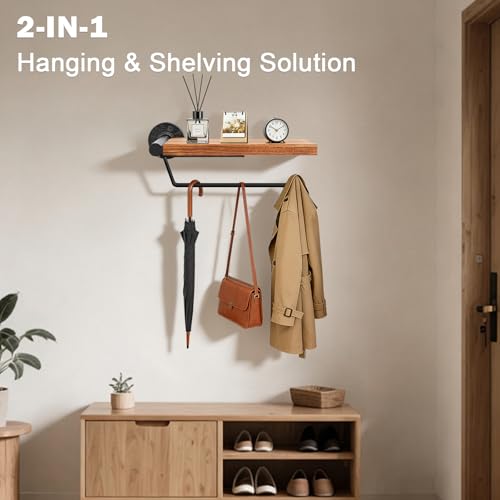 Hand Towel Holder/Towel Ring with Wooden Shelf, Hand Towel Rack, Hand Towel Hanger for Bathroom, Bath Accessories Wall Mounted, (Matte Black, 9.1"-Industrial Squ Shaped) - size: 9.1"-Industrial Squ Shaped