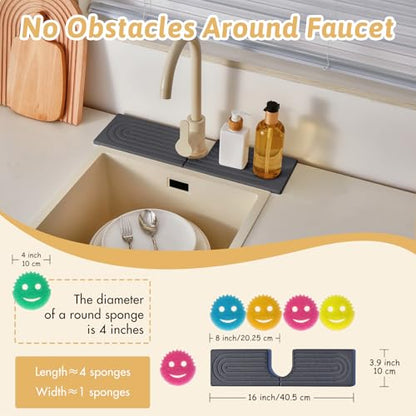 Kitchen Faucet Absorbent Mat with U-Shape Hole, 16" Diatomaceous Earth Splash Guard for Sink Faucet, Aesthetic Water Absorbing Stone Tray Draining Mat for Modern Home, Gift for Girlfriend, Dark Grey - size: 16" x 3.9"