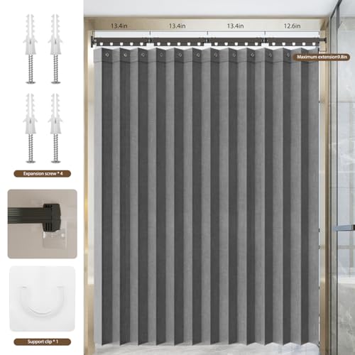 Wall Mount Folding Shower Curtain Rod, 62 Inches Adjustable Diamond Shaped Corner Shower Curtain Rod 90 Degrees for Bathroom, Laundry Room, Bathtub and more, Need to Drill