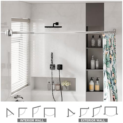 Curved Shower Curtain Rod, Need to Drill, 35-76 inches Adjustable Curved Shower Rod Rustproof Shower Rod Round Shower Curtain Rod for Bathroom, Bathtub, Stall, Stainless Steel, Chrome - color: chrome