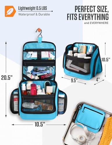 VENTURE 4TH Hanging Travel Toiletry Bag 18 Compartments - Tiffany Blue | Hangs on rails, hooks or doors; stands upright. Removable TSA pouch. Water-resistant Nylon 290D Twill, reinforced stitching. - color: Tiffany Blue