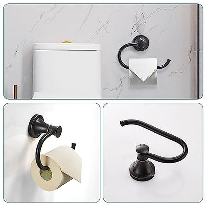 Hoimpro Oil Rubbed Bronze Bathroom Accessory Set, 4-Piece Wall Mount Hardware with Adjustable Towel Bar Rack, Towel Ring, Paper Towel Holder, Double Towel Hooks - color: Oil Rubbed Bronze