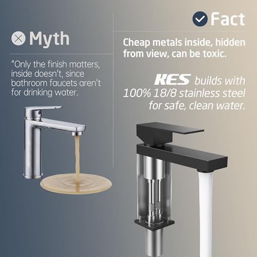 KES Black Bathroom Faucet Single Hole Bathroom Sink Faucet Single Handle Lavatory Vanity Sink Stainless Steel cUPC Certified Matte Black, L3156ALFF12-BK - color: Black, style: NO Drain - Short Faucet