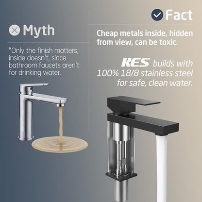 KES Black Bathroom Faucet Single Hole Bathroom Sink Faucet Single Handle Lavatory Vanity Sink Stainless Steel cUPC Certified Matte Black, L3156ALFF12-BK - color: Black, style: NO Drain - Short Faucet