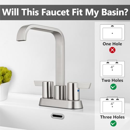 Brushed Nickel Waterfall Bathroom Faucet 4 Inch Centerset,2-Handle | Stainless Steel 3-Hole Deck-Mount Design Includes Supply Lines and Pop-Up Drain for a Complete Vanity Installation - color: Brushed Nickel