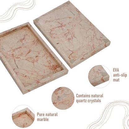 Marble Bathroom Tray,Pure Natural Vanity Tray | Marble Trays for Kitchen Counter Non-Ceramic/Non-Resin,Stone Tray 12 x 8 inch (Pink ) ﻿ - color: Pink