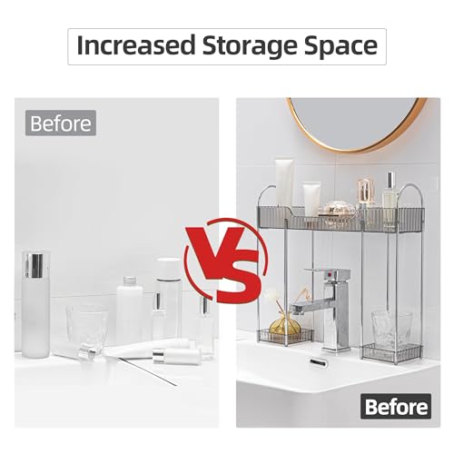 YCIA&DONE Bathroom Countertop Organizer Over The Faucet, Narrow Counter Organizers Above Sink, Table Mounted Faucet Over Sink Shelf for Kitchen, Toilet, Laundry(Smoky Gray) - color: Smoky Gray