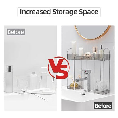 YCIA&DONE Bathroom Countertop Organizer Over The Faucet, Narrow Counter Organizers Above Sink, Table Mounted Faucet Over Sink Shelf for Kitchen, Toilet, Laundry(Smoky Gray) - color: Smoky Gray