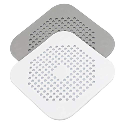 Drain Hair Catcher 2 Packs, Shower/Bathtub Drain Cover, Silicone Hair Catcher for Shower, Square Drain Stopper for Tub,Kitchen,Bathroom Gray/White