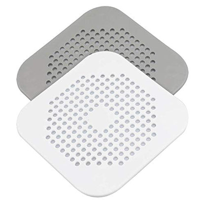 Drain Hair Catcher 2 Packs, Shower/Bathtub Drain Cover, Silicone Hair Catcher for Shower, Square Drain Stopper for Tub,Kitchen,Bathroom Gray/White