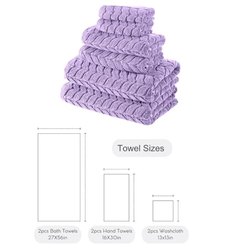 BAGNO MILANO Certified Organic Turkish Cotton Bath Towels, Luxury Jacquard Absorbent, Ultra Soft-Plush Organic Towel Set (Lavender, Towel Set of 6) - color: Lavender