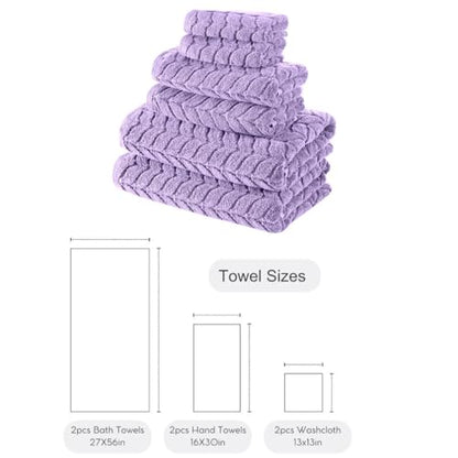 BAGNO MILANO Certified Organic Turkish Cotton Bath Towels, Luxury Jacquard Absorbent, Ultra Soft-Plush Organic Towel Set (Lavender, Towel Set of 6) - color: Lavender