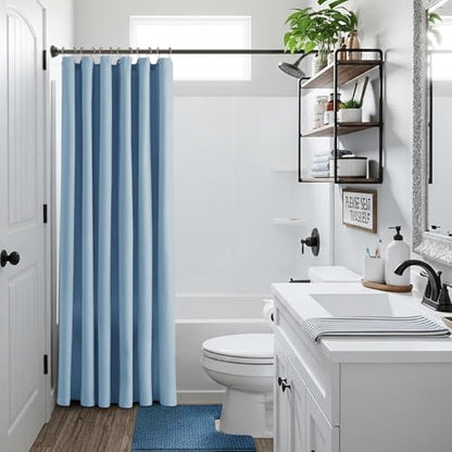 Linen Shower Curtain with 6 Hooks Modern Heavy Duty Washable Fabric Curtain Set Waterproof Thick Cloth Shower Curtains for Bathroom Bathtub Washable, W36*L70, Blue Gray - color: Blue Gray, size: 36"W x 70"L (Pack of 1)