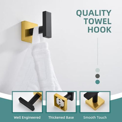 Angle Simple Towel Hook Black & Gold, Stainless Steel Bathroom Towel Holder, Robe Hook, Kitchen Towel Hanger, Wall Mount | Rustproof Stainless Steel, Wall Hook Holds Hat Dog Leash Bag Key, Hand Towel Holder for Kitchen Entryway Garage, Screw Mount - color