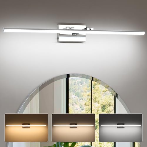 LED Bathroom Vanity Light, Modern Bathroom Light Fixture Over Mirror (3000K/4000K/6000K, Dimmable), Vanity Light Bar with Angle Adjustable, 40 Inch, Chrome - color: Chrome, size: 40 inch