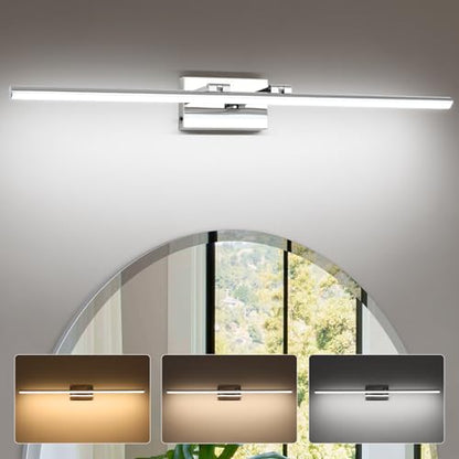 LED Bathroom Vanity Light, Modern Bathroom Light Fixture Over Mirror (3000K/4000K/6000K, Dimmable), Vanity Light Bar with Angle Adjustable, 40 Inch, Chrome - color: Chrome, size: 40 inch