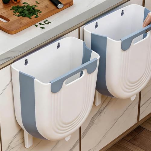Collapsible Waste Bin for Kitchen, Kitchen Trash Can, Wall Mounted Waste Bin for Kitchen & Bathroom, Blue - color: Blue
