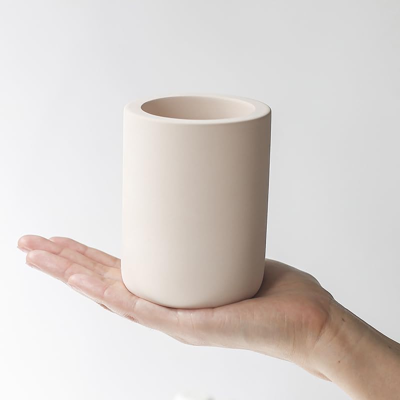Diatomite Drying Stone Toothbrush Holder, Modern Ceramic-Look Countertop Cup with Drainage for Bathroom, Quick Drying Electric Toothbrush & Toothpaste Organizer, Stoneware Finish - color: Beige