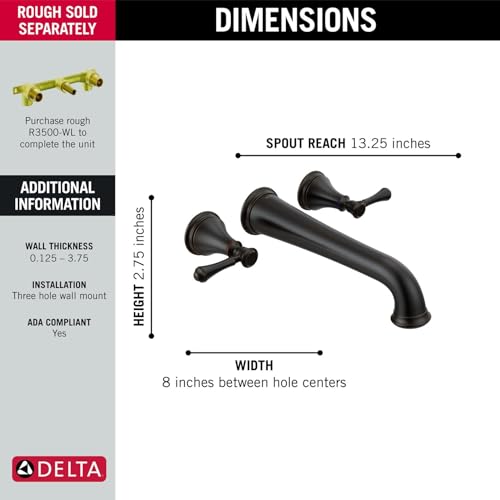 Delta Wall Mount Bathroom Faucet 3 Hole, Oil Rubbed Bronze Bathroom Sink Faucet for Vanity, Venetian Bronze T5797-RBWL (Valve Not Included) - color: Venetian Bronze