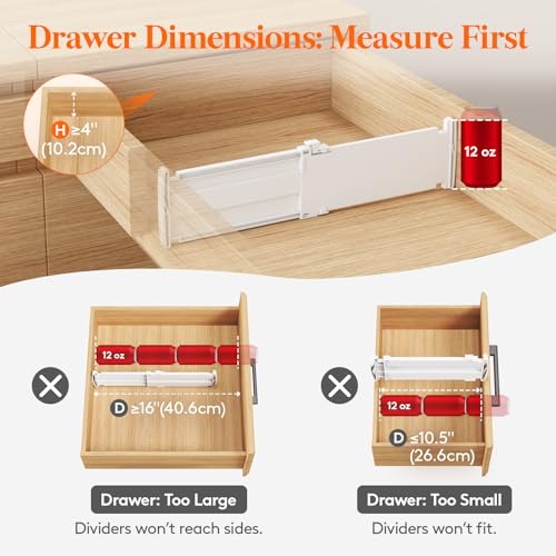 Lifewit 9 Pack 4" High Drawer Dividers, Adjustable Drawer Organizer Clothes | 10.5"-16.5" Expandable White Plastic Separators for Dresser, Kitchen, Cabinet, Nursery, Office, Socks & Underwear Storage - size: 4"H, 10.5-16.5"L