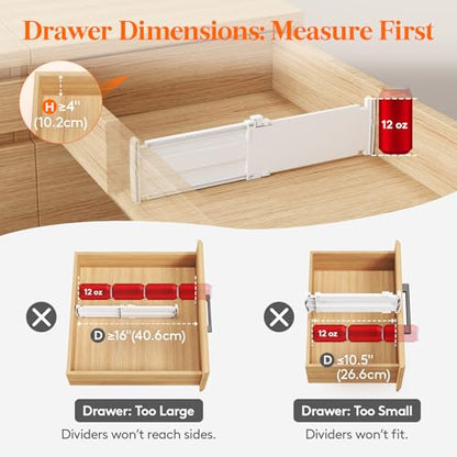 Lifewit 9 Pack 4" High Drawer Dividers, Adjustable Drawer Organizer Clothes | 10.5"-16.5" Expandable White Plastic Separators for Dresser, Kitchen, Cabinet, Nursery, Office, Socks & Underwear Storage - size: 4"H, 10.5-16.5"L