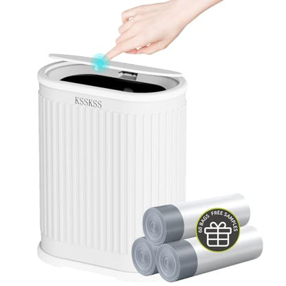 KSSKSS 1.8 Gallons Small White Bathroom Trash Can with Lid, Slim Bathroom Garbage Bin, Removable Liner Bucket, Dog Proof Trash Can with Pop-Up Lid for Bedroom,Toilet - color: White