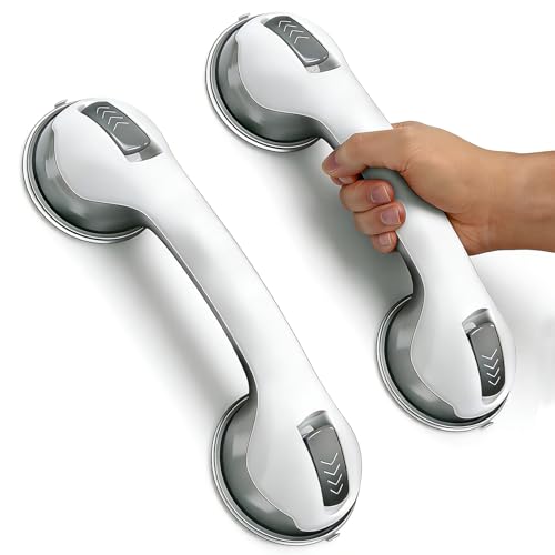 Grab Bars for Showers and Bathtubs 2 Pack, 12 Inch, Yenisyea | Suction Cup Shower Handles for Elderly and Seniors, Heavy Duty Shower Safety Bars for Bathroom Removable No Drill