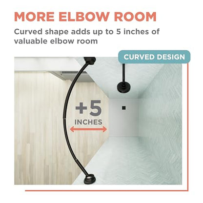 Zenna Home No Drill Curved Shower Curtain Rod, 32 - 40 Inches Adjustable Shower Rod for Small Tubs or Showers, Easy Install, Choice of No Drilling Tension or Wall Mount, Rustproof, Bronze