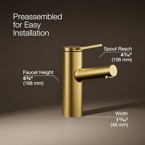 Kohler K-35048-4K-2MB Elate® Single-Handle Bathroom Sink Faucet, Bathroom Faucets,1.0 GPM, Vibrant Brushed Moderne Brass - color: Vibrant Brushed Moderne Brass, size: 1.0 GPM