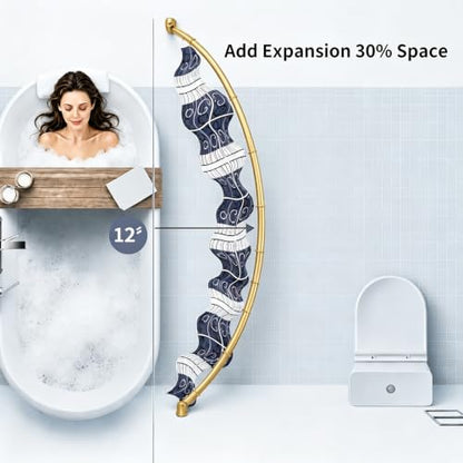 Gold Curved Shower Curtain Rod for Bathroom Bathtub 33-78 In Adjustable Curved Shower Rod, RustProof Stainless Steel Round Shower Rods for Stall,Extra Shower Space Expandable Need Drilling - color: Gold