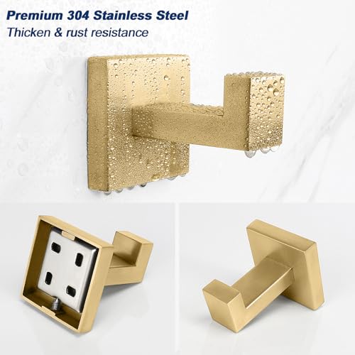 NearMoon Bath Towel Hooks -SUS304 Stainless Steel Square Clothes Robe Hooks Hanger, Heavy Duty Coat Hooks for Bathroom Livingroom Hotel Kitchen Garage, Wall Mounted (3 Pack, Chrome Gold) - color: Chrome Gold