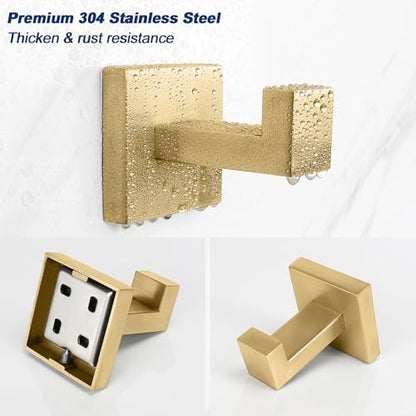 NearMoon Bath Towel Hooks -SUS304 Stainless Steel Square Clothes Robe Hooks Hanger, Heavy Duty Coat Hooks for Bathroom Livingroom Hotel Kitchen Garage, Wall Mounted (3 Pack, Chrome Gold) - color: Chrome Gold
