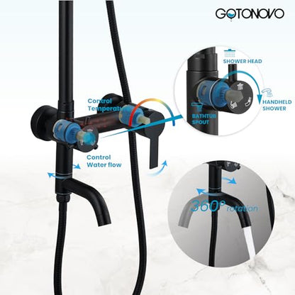 gotonovo Outdoor Shower Kit SUS304 Stainless Steel Matte Black | Outside Shower Fixtures,8’’ Rain Head with Handheld Sprayer,Swivel Tub Spout,Indoor/Outdoor,Poolside,Backyard,Garden,Beach - color: Black