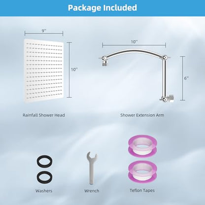 Hibbent All Metal 10'' Rain Shower Head with 16'' Extension Arm, Chrome | cUPC Certified High Pressure Rainfall Showerhead with Solid Brass Adjustable Shower Head Extension Arm, Fixed Showerheads - color: Chrome, style: Square 10''