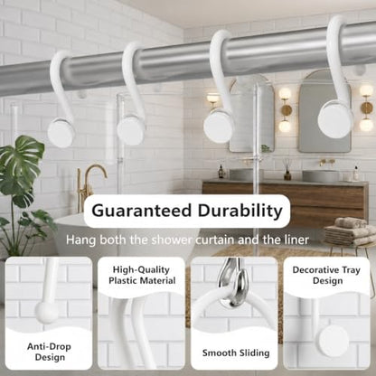 Bathway Plastic Shower Curtain Hooks, 12 Pcs, White, Decorative Hooks | Waterproof, Rust-Proof, Sturdy, Wear-Resistant, Drop-Proof, Multifunctional, Easy to Install, Classic and Attractive - color: White