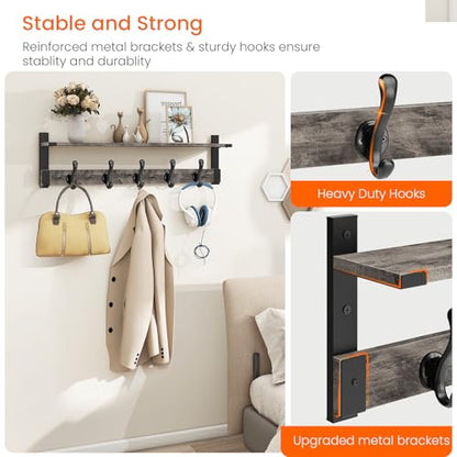 Homode Coat Rack Wall Mount with Shelf, 29 Inch Wood Wall Shelf with Hooks, Entryway Coat Hanger Wall Mount with 5 Hangers for Bathroom, Bedroom, Living Room, Grey - color: Gray, size: 29 Inch Long