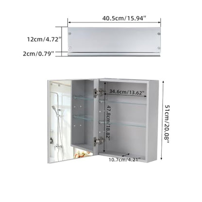 Bathroom Medicine Cabinet,Double-Sided Mirror Door(15.9 x 20) | Silver Aluminium Frame, Lightweight, Sturdy,Attractive,Simple Wall-Mounted,Adjustable Shelves,Tempered glass - size: 15.9"x 20"