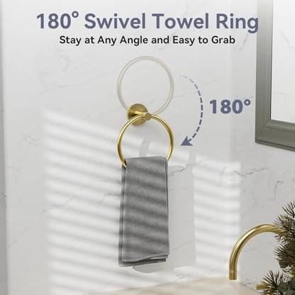 Gold Bathroom Accessories 5 Piece, 24 Inch Bath Hardware | Wall Mounted Brushed Gold Towel Rack, Durable SUS304 Stainless Steel Towel Bar Set - color: Brushed Gold-5pcs, size: 26 Inch