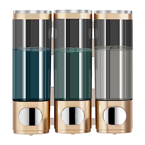 Pollock Shampoo and Conditioner Dispenser 3 Chamber No Drill | Shower Soap Pump Dispenser Wall Mounted,Body Wash Dispenser,Shower Gel Shampoo Holder for Bathroom Accessories, (Gold 3) - color: Gold 3