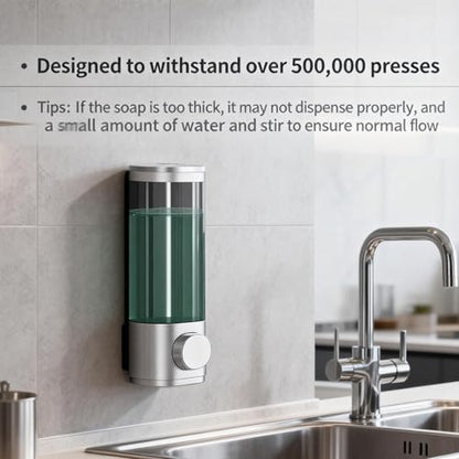 10oz/300ml Single Manual Wall Mounted Soap Dispenser, Silver | Bathroom Shampoo and Conditioner Dispenser, Clear Plastic Refillable Liquid Lotion Pump Dispenser and Organizer - color: Silver