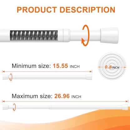 2Pack Spring Tension Curtain Rod 16 to 27 Inch Adjustable Spring Loaded Curtain Rods No Drilling Small Tension Rods for Window Cupboard Wardrobe Bookshelf Kitchen DIY Projects, White - color: White, size: 2PCS-16-27 Inch