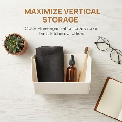 Wall Mounted Storage Organizer Bins, Shower Caddy Kitchen Shelf Floating, Space Saving Shelves Box with Adhesive Pads, Stackable Organizer for Bathroom、Office、Snacks、Refrigerator、Countertops
