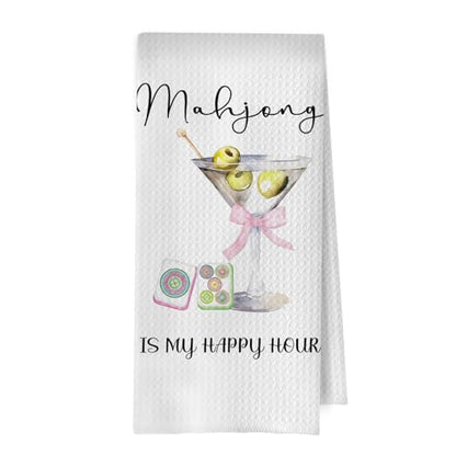 Mahjong Martini Kitchen Towels - Coquette Cocktail Gifts Decorative Dish Towels, Mahjong Gifts Hand Towel, Pink Bow Alcohol Mah Jong Tea Towel, 16x24 Inch - color: Mahjong Martini