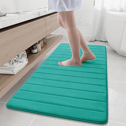 Buganda Memory Foam Bath Mat, 60" x 24", Ultra Soft Bathroom Rugs, Water Absorbent and Machine Washable Bath Rug Runner for Bathroom, Shower, and Tub, Teal - color: Teal, size: 60" X 24"