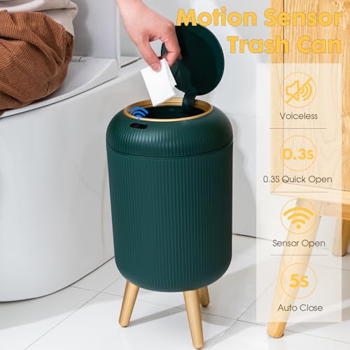Bathroom Trash Can Automatic Touchless,Gold Green Small Garbage Can | 3 Gallon Smart Sensor Trash Bin,Plastic Waste basket with Lid and Legs Touchless Trash Bin for Kitchen,Bedroom,Toilet,Office - color: Green