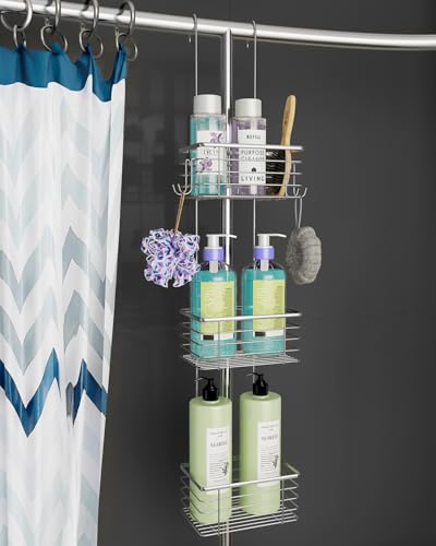 YQH 3-Tier Hanging Shower Rack - Door Organizer with 2 Hooks for Razor, Shower Balls and More (3 Tiers)
