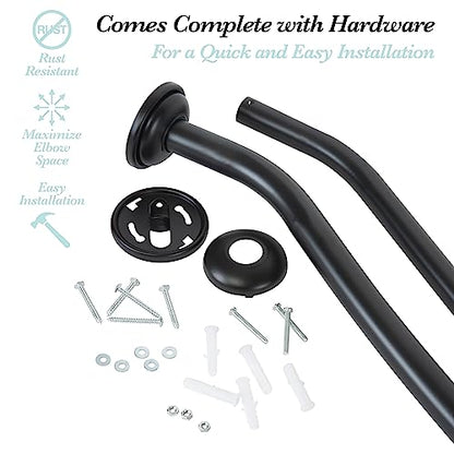 Bath Bliss Curved Shower Rod | Adjustable 42"-72" Inch | Bathroom Shower Curtain and Liner Rod | 33% More Space | Wall Mounted | Easy Installation | Matte Black - color: Matte Black