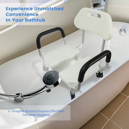 U-Shaped Shower Chair for Inside Shower, 400lbs Max Heavy Duty Triple-Bar Base Reinforcement, with Arm and Back for Elderly and Disabled, Adjustable Height, Effortless Personal Hygiene Access