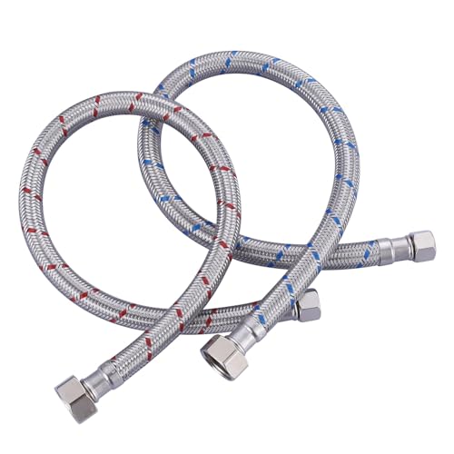 20'' Length Faucet Supply Line, Stainless Steel Braided cUPC Sink Hose with G1/2" FIP x 3/8" Compression Supply Hose for Sink Faucet Bathroom Kitchen Faucet Connector Water Supply Line 2 PCS - size: 20 Inch
