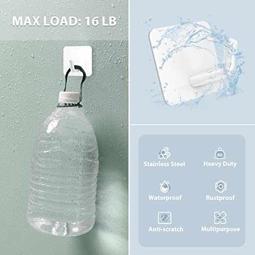 VIS'V Adhesive Hooks for Shower Wall, Heavy Duty, White, 4 Pcs | Metal Material, Compact Design, Peel and Stick, 2 Extra Adhesive Strips, for Bathroom Kitchen Livingroom Office RV - color: White